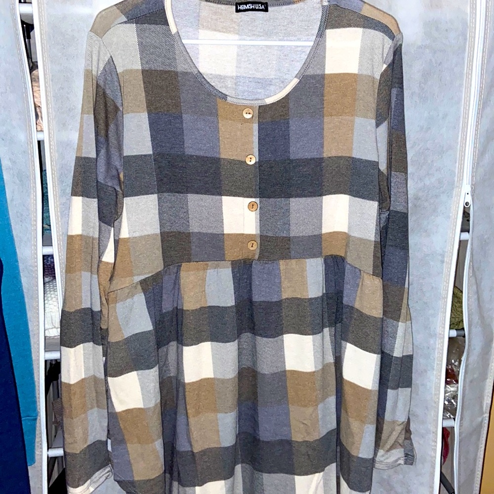New plus size plaid babydoll tunic top